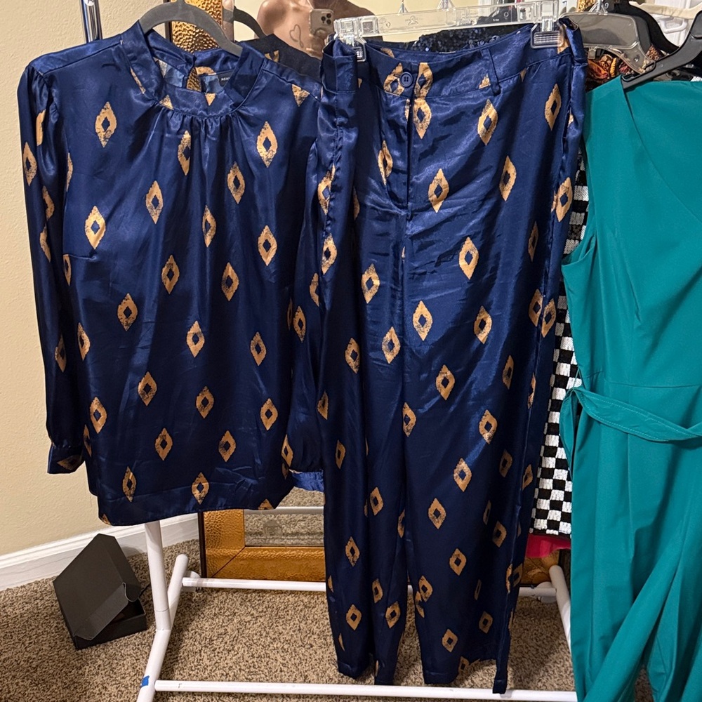 Ashley Stewart Navy and Gold Pantsuit